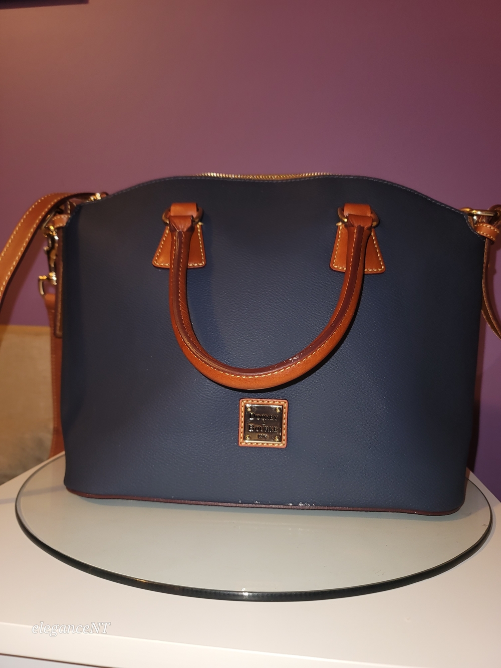 Dooney & Bourke Navy Kirby Domed Satchel Leather with Tan Trim - Picture 3 of 17
